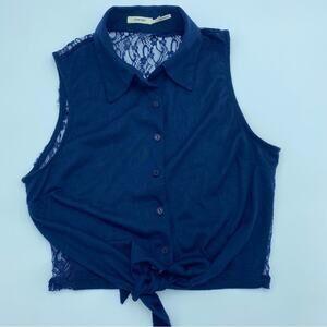 Poetry Lacey Romantic Fairy Cropped Witchy Whimsygoth Top Knotted Small Navy